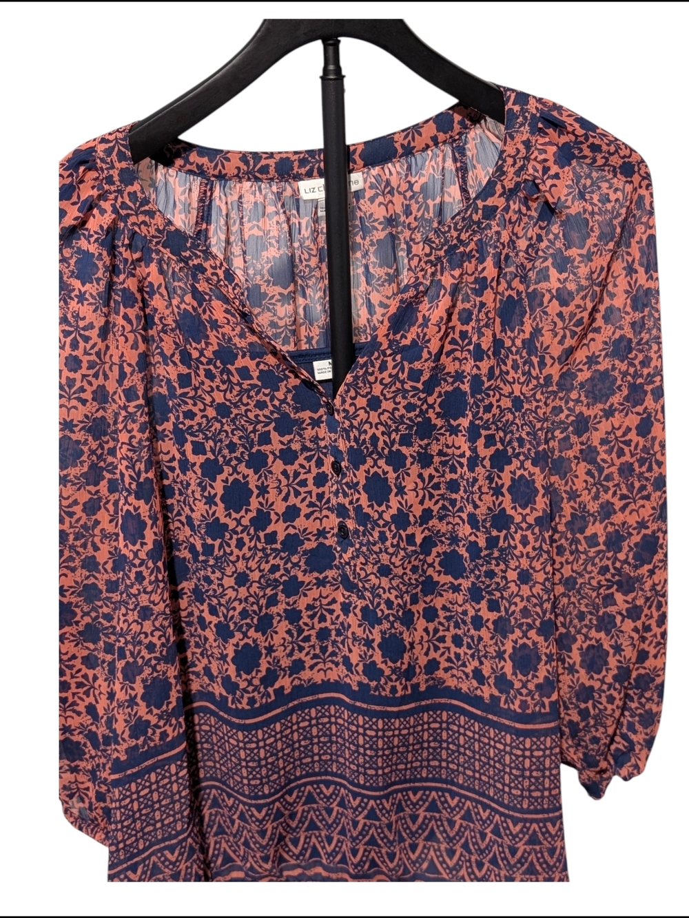 Liz Claiborne Coral and Navy Floral Blouse